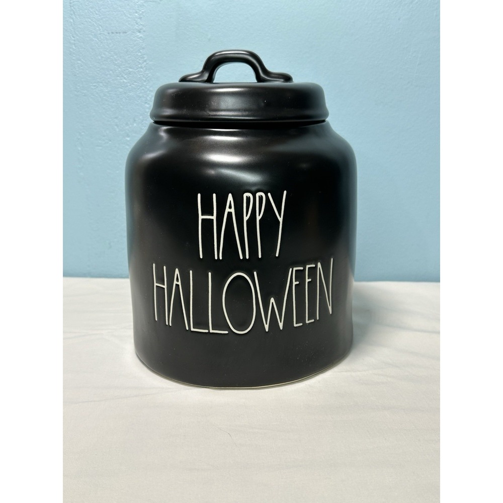 Rae Dunn Happy Halloween Black Matte Large Canister Cookie Jar Ceramic With Lid